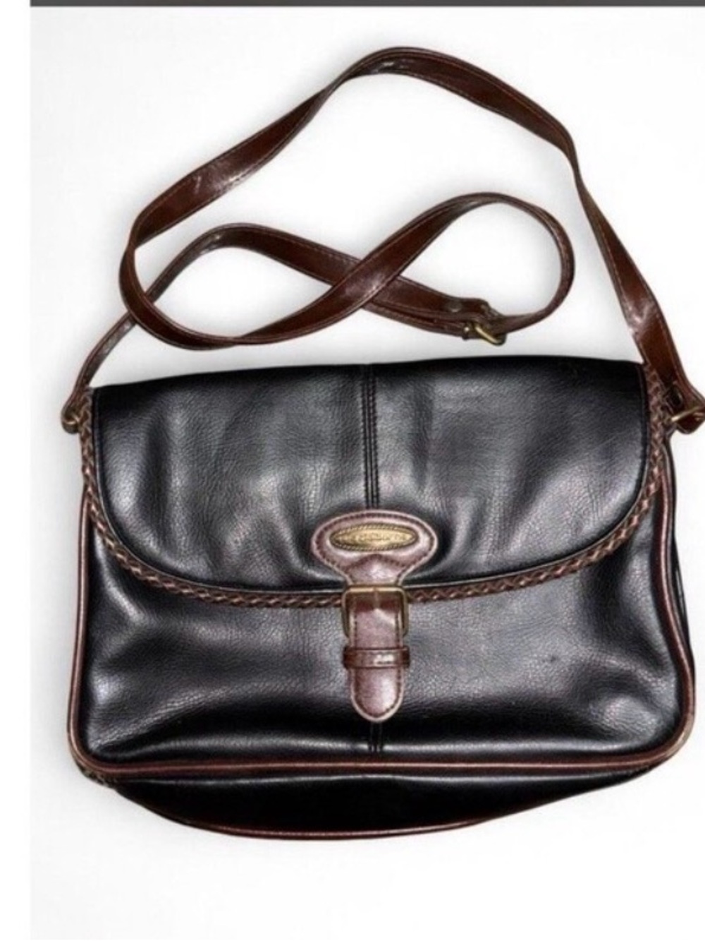 Vtg Liz Claiborne Black And Brown Crossbody Purse Clasp 90s